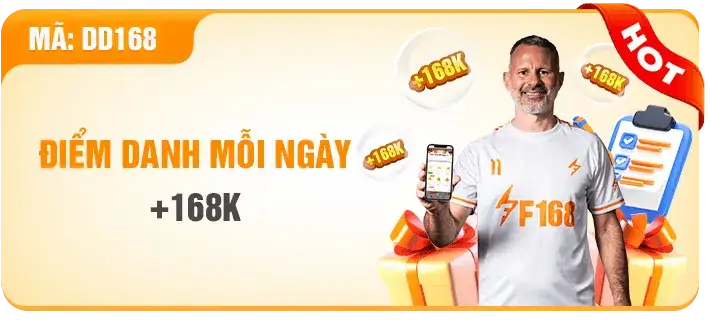Nhà cái F168f khuyến mãi đăng nhập mỗi ngày nhận +168k